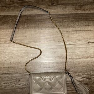 Tory Burch Quilted Crossbody Bag - Gray and Gold